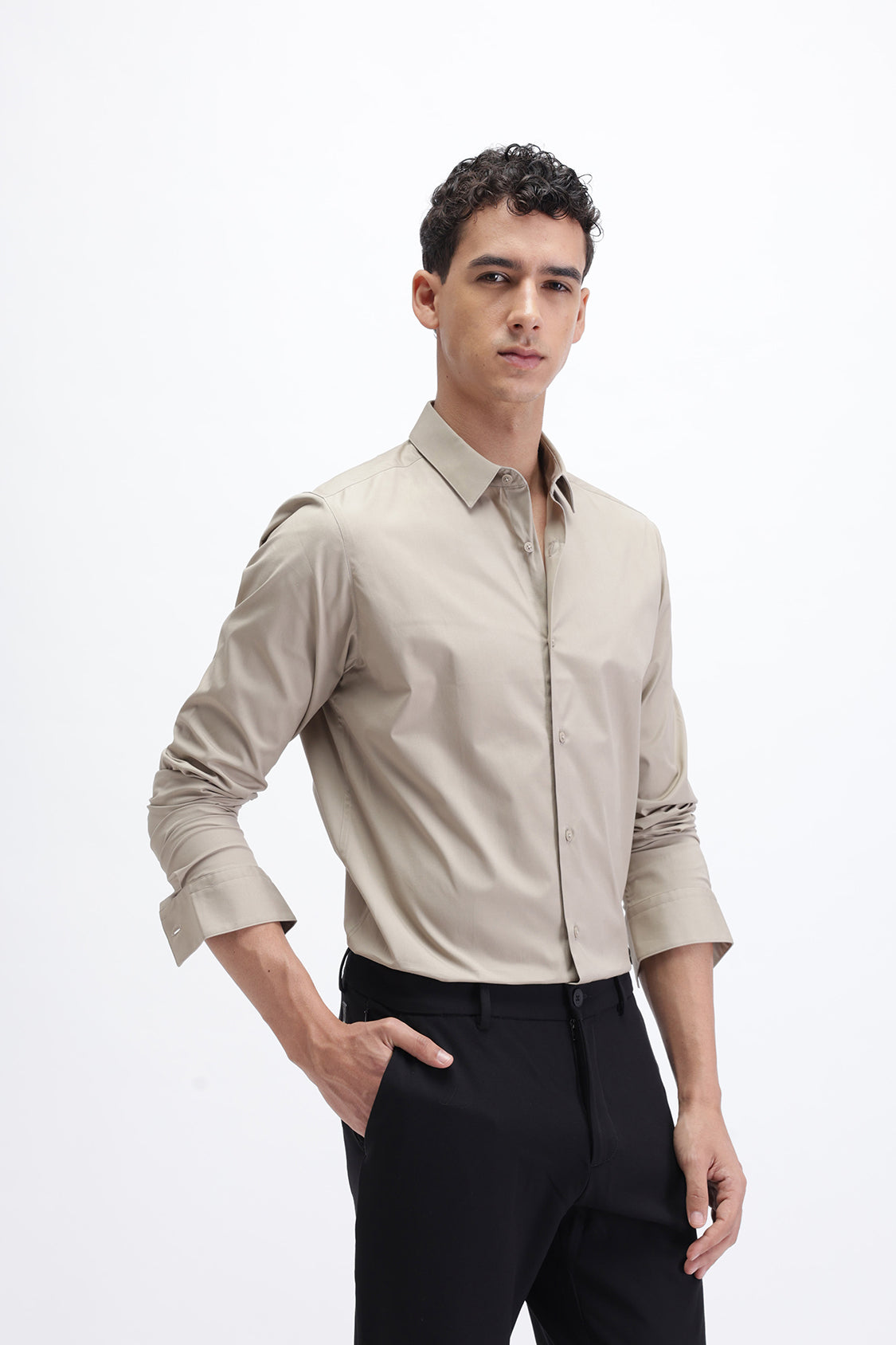 SOLID SLIM FIT COTTON SHIRT