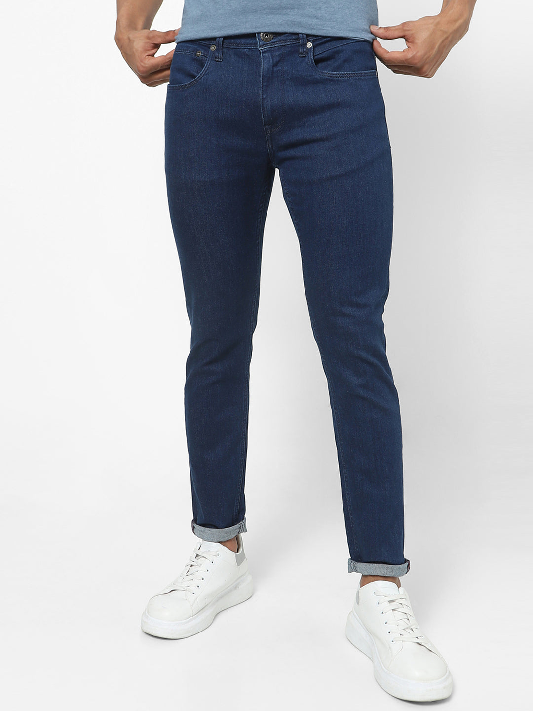 Men Slim Mid Rise Blue Jeans Men Slim Mid Rise Blue Jeans