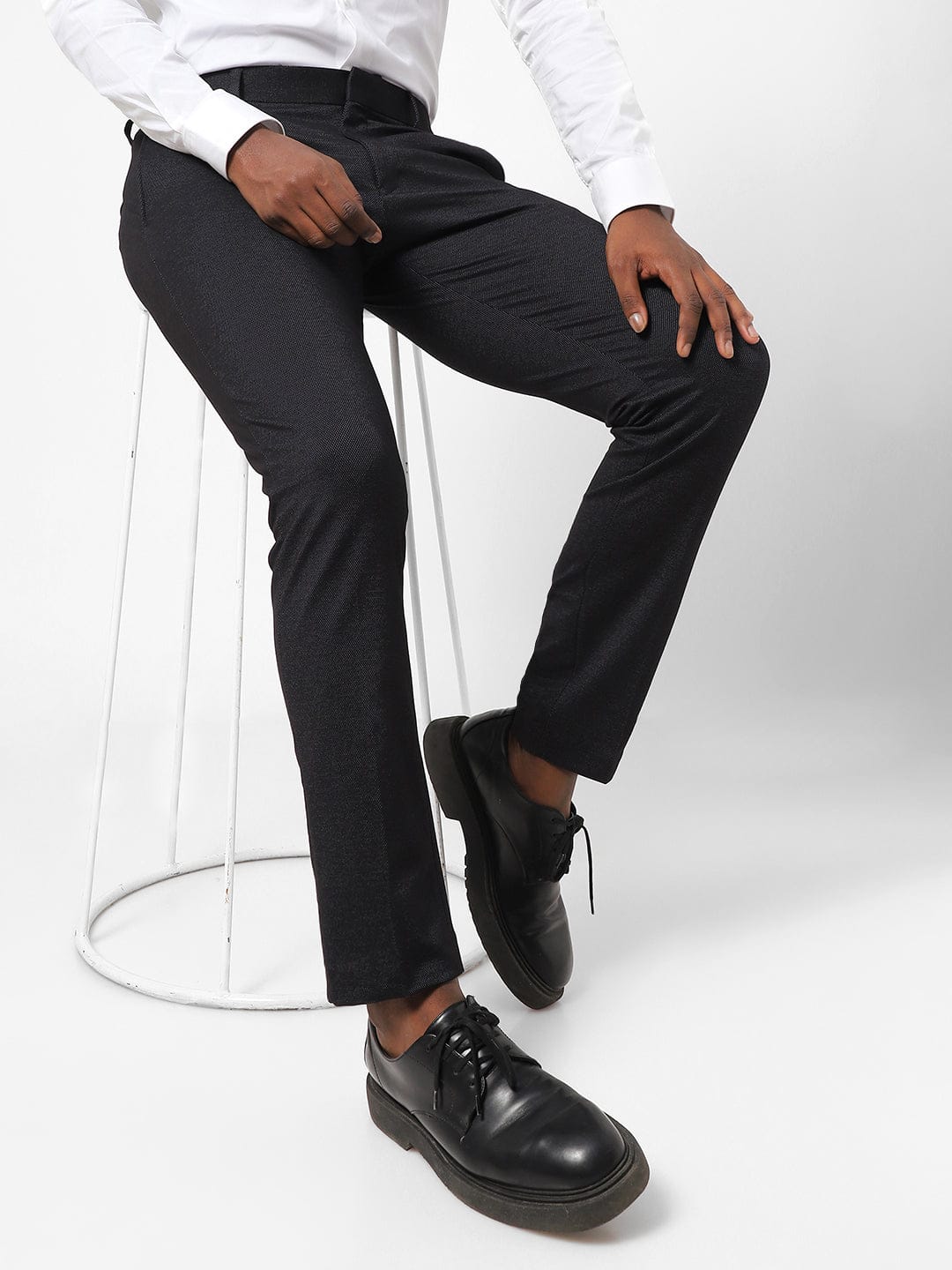 Black Pin Dot Knitted Stretch Men's Trouser