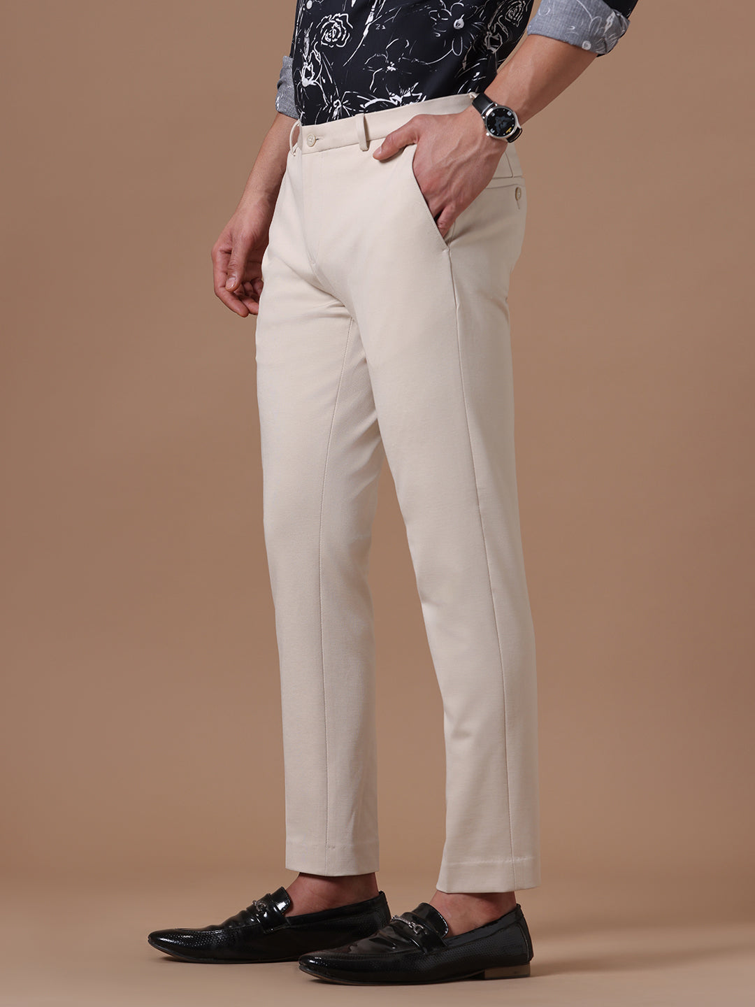 Knitted Slim Fit Light Beige Formal Stretch Trouser (TAHLIA) Knitted Slim Fit Light Beige Formal Stretch Trouser (TAHLIA)