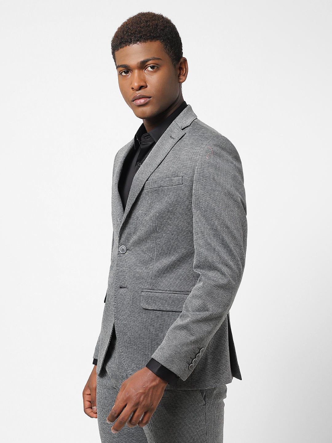 Men's Grey Gingam Blazer TCJ46466