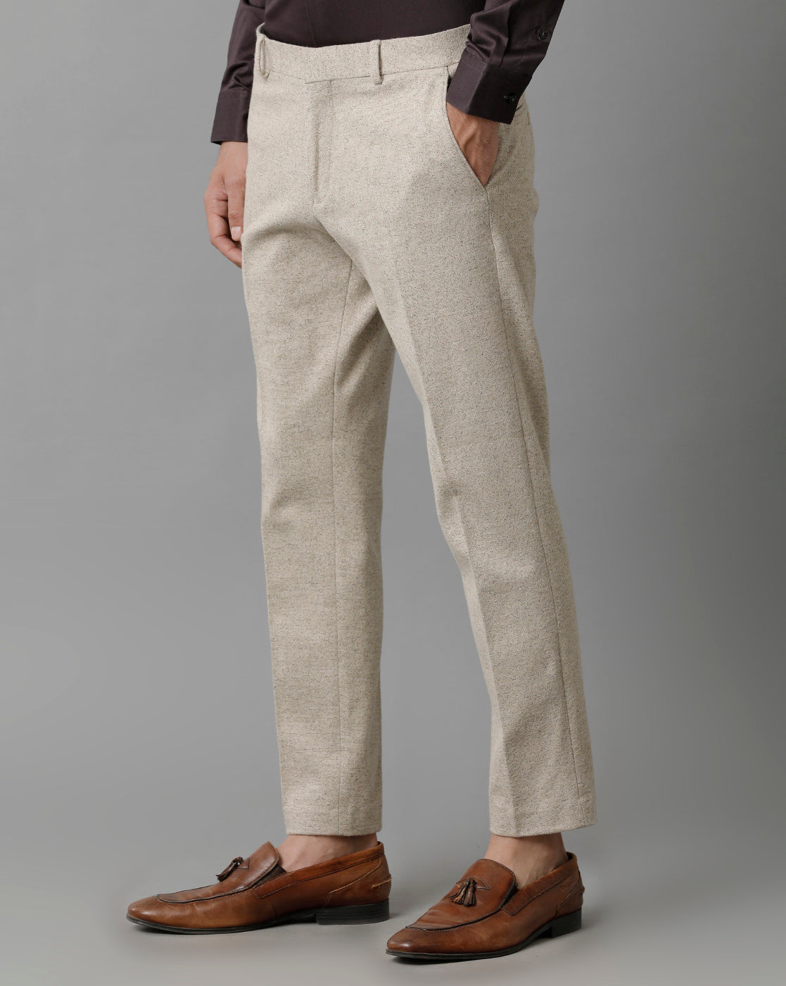 Beige Knitted Stretch Men's Trouser