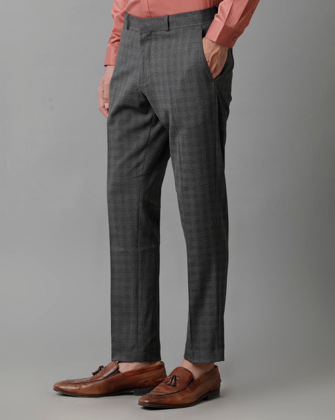 Charcoal Check Knitted Stretch Men's Trouser