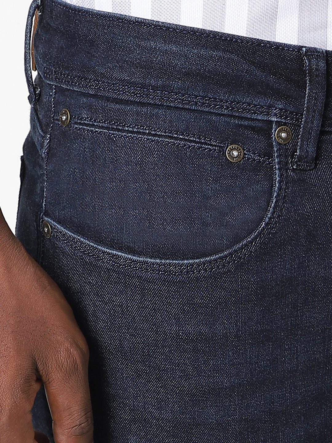 Men Slim Mid Rise Dark Blue Jeans