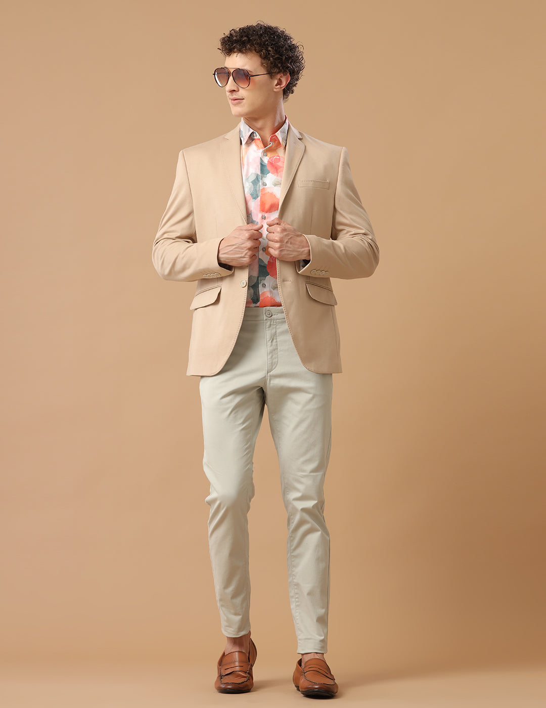 Men's Slim Fit Single Breasted Beige Formal Blazer