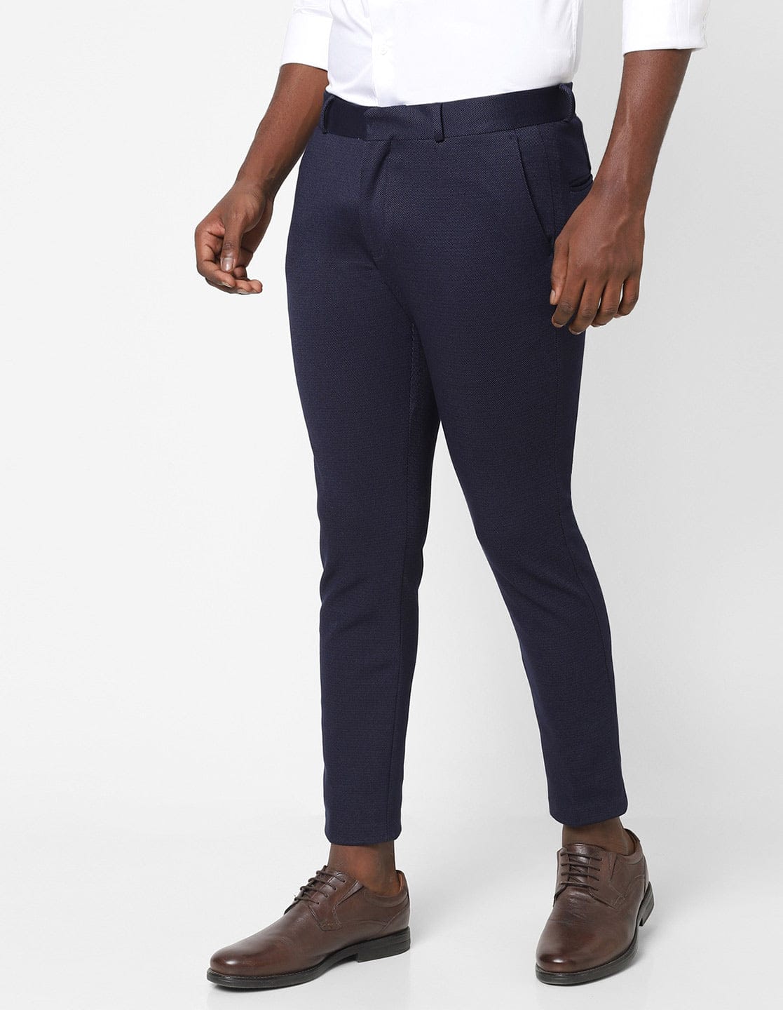 Navy Pin Dot Knitted Stretch Men's Trouser