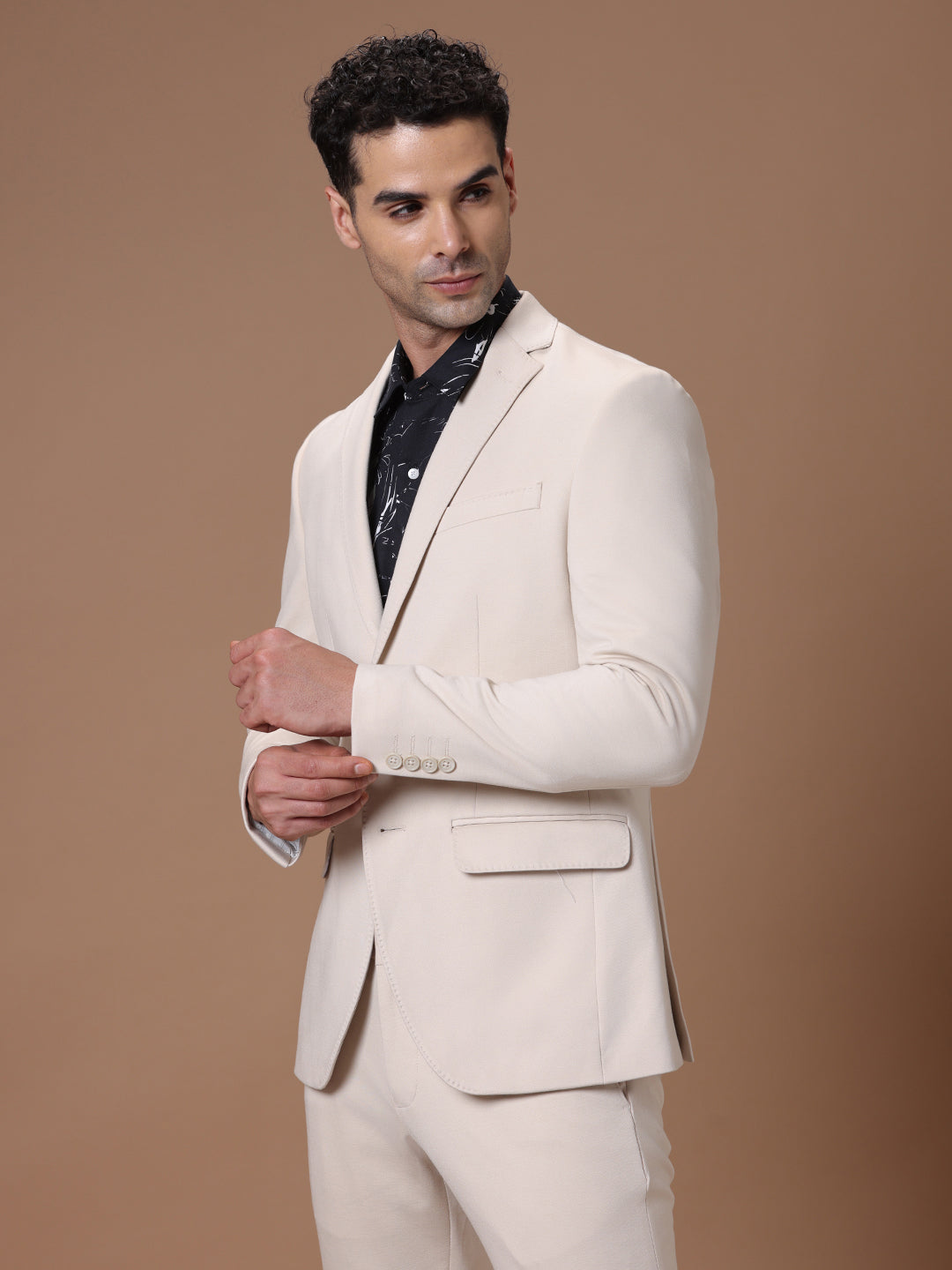 Men's Slim Fit Single Breasted Lt.  Beige Formal Blazer