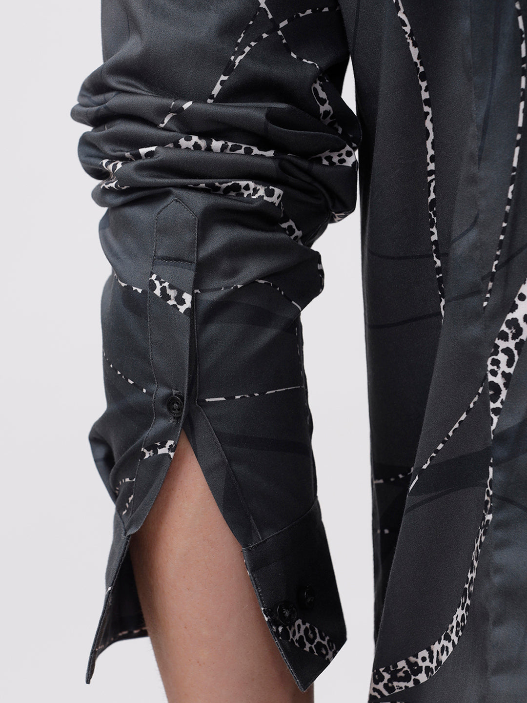Midnight Black Abstract Satin Shirt - Full Sleeves Midnight Black Abstract Satin Shirt - Full Sleeves