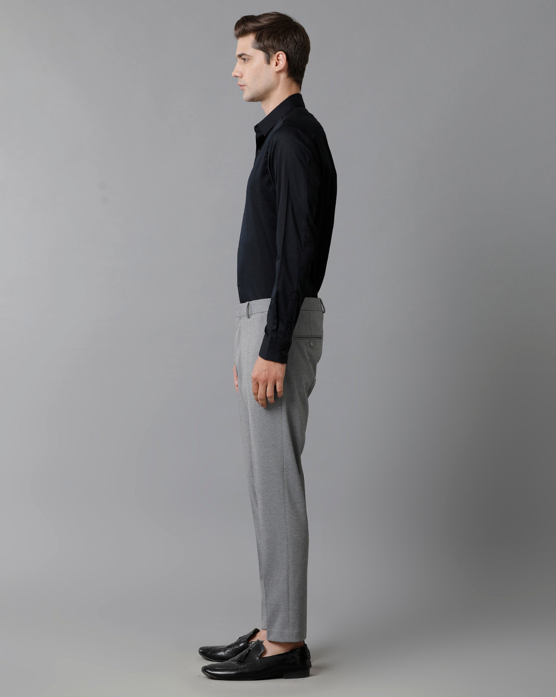 Grey Melange Knitted Stretch Men's Trouser