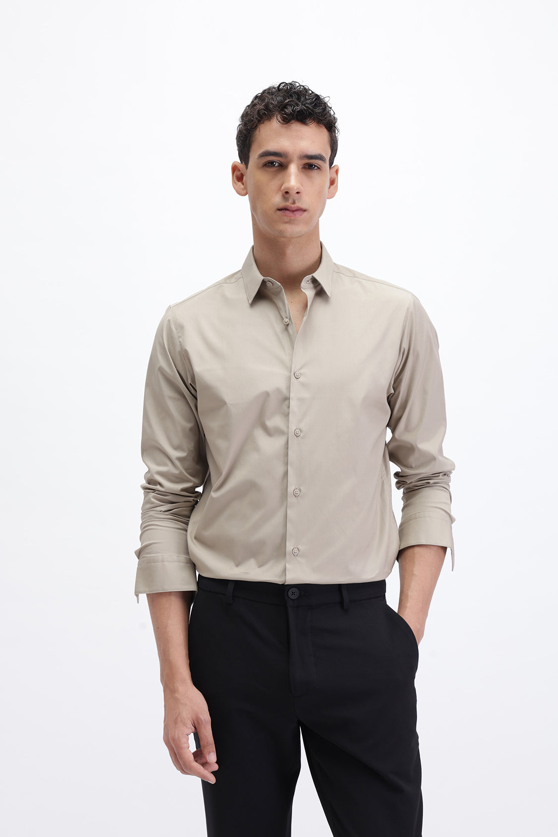 SOLID SLIM FIT COTTON SHIRT
