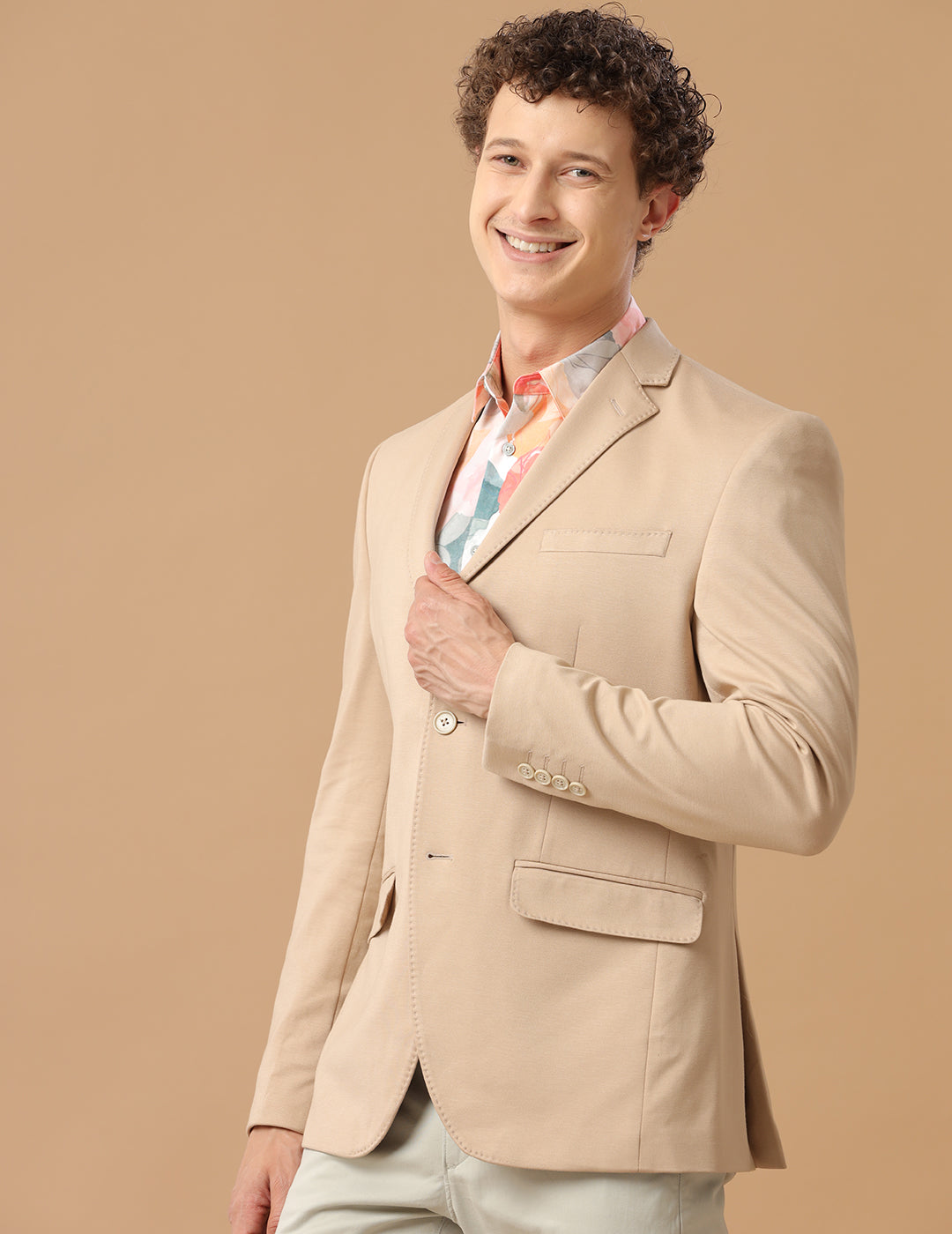 Men's Slim Fit Single Breasted Beige Formal Blazer