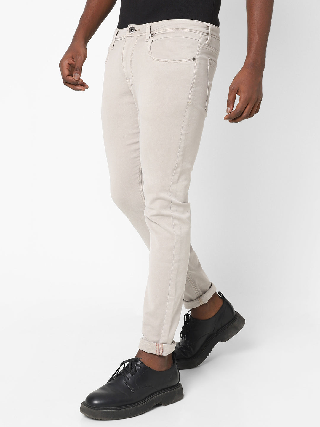 Men Slim Mid Rise Beige Jeans Men Slim Mid Rise Beige Jeans