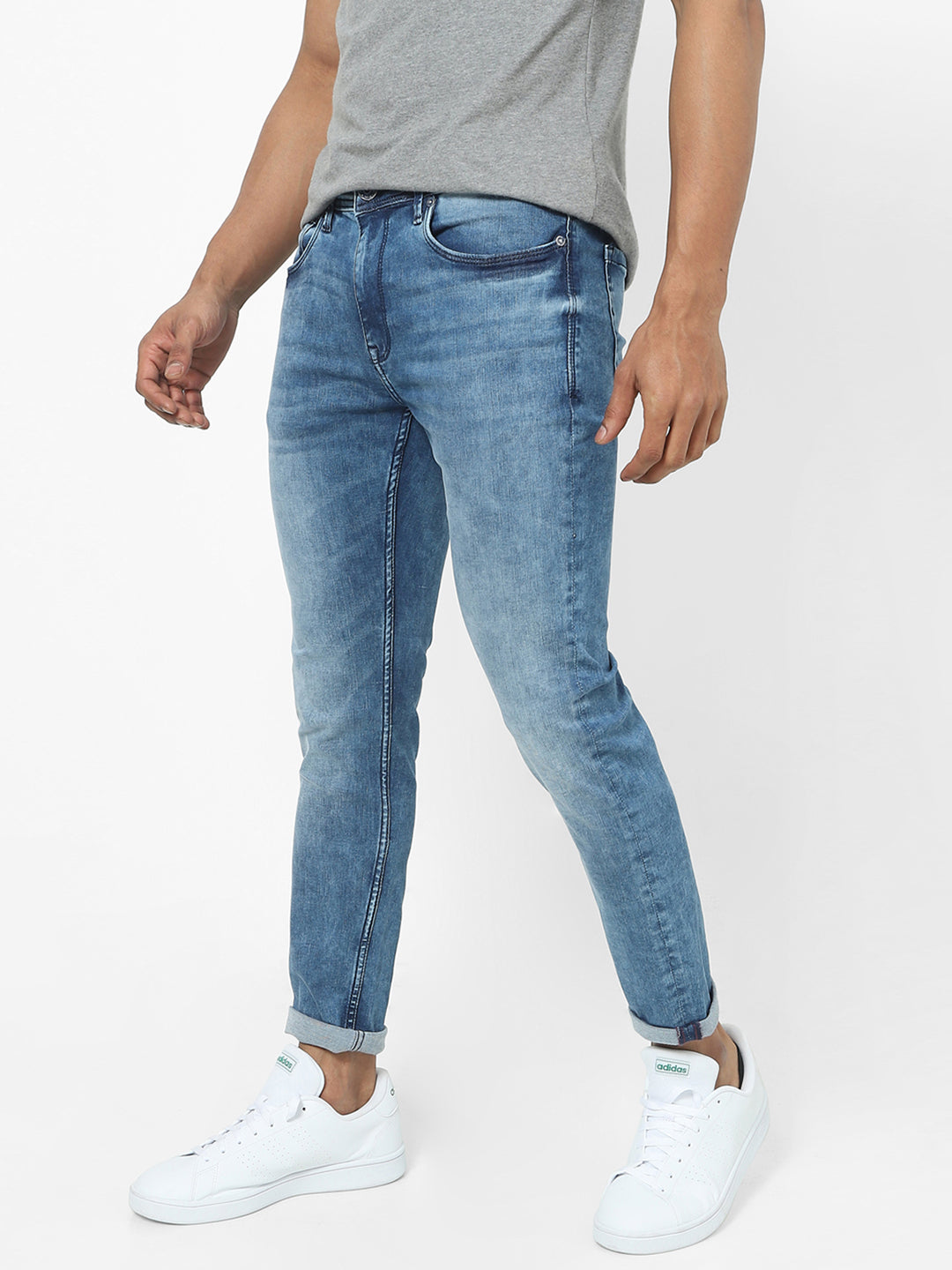 Men Slim Mid Rise Blue Jeans Men Slim Mid Rise Blue Jeans