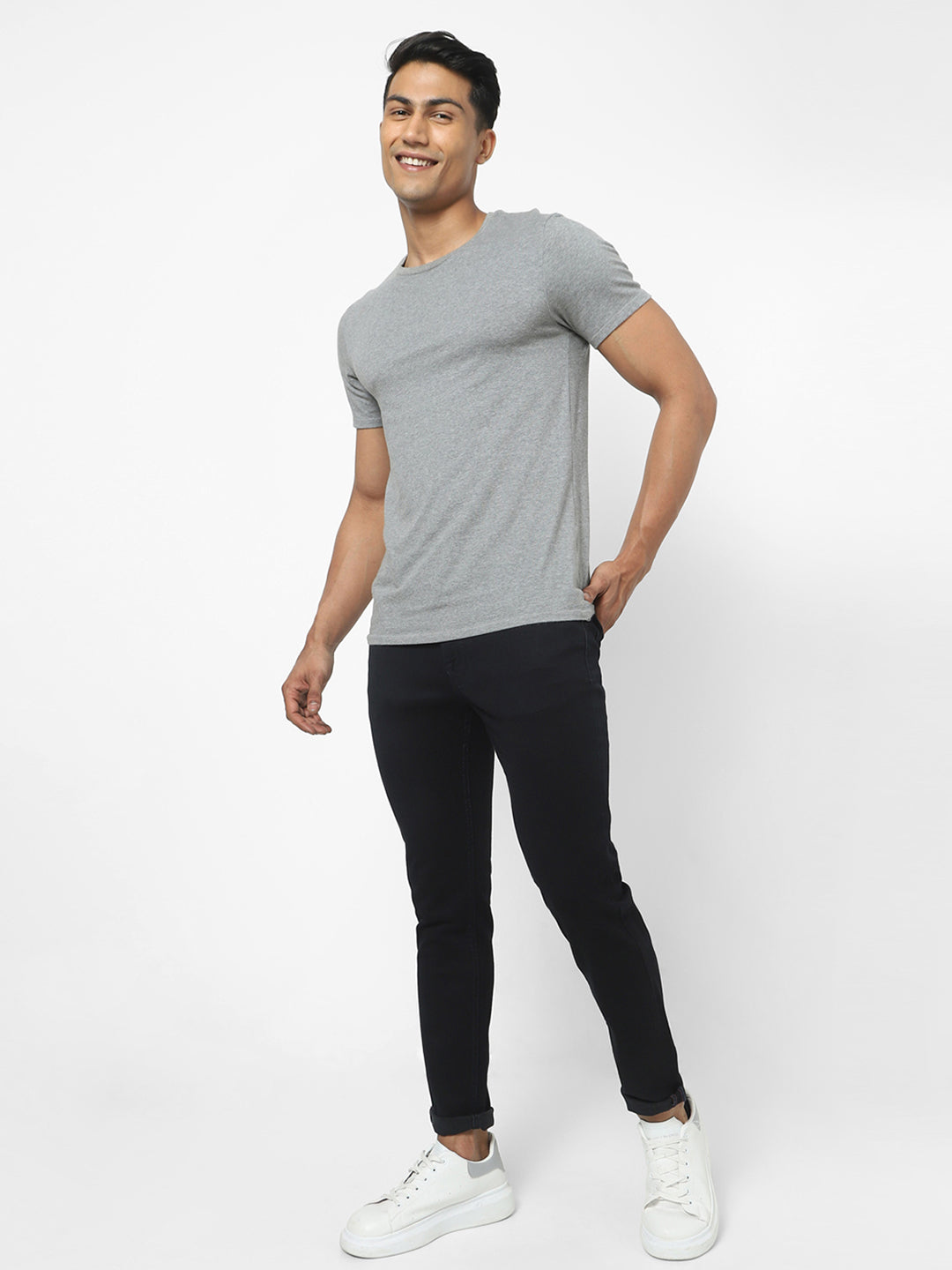 Men Slim Mid Rise Dark Blue Jeans
