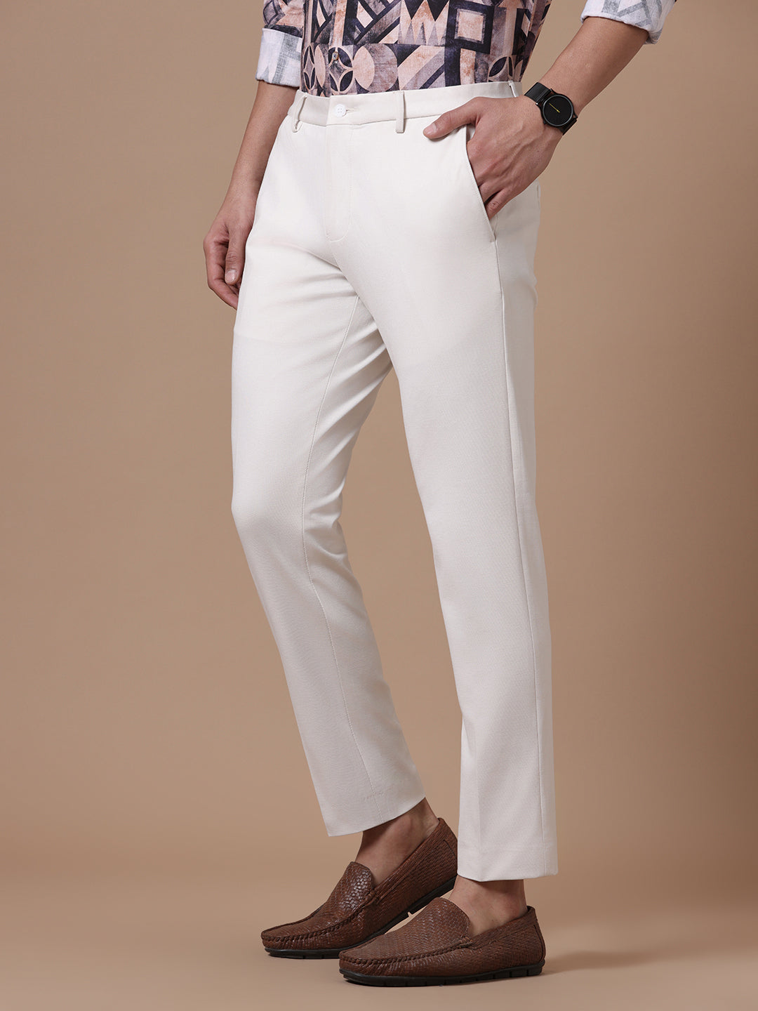 Knitted Slim Fit Ivory Formal Stretch Trouser (TAHLIA) Knitted Slim Fit Ivory Formal Stretch Trouser (TAHLIA)