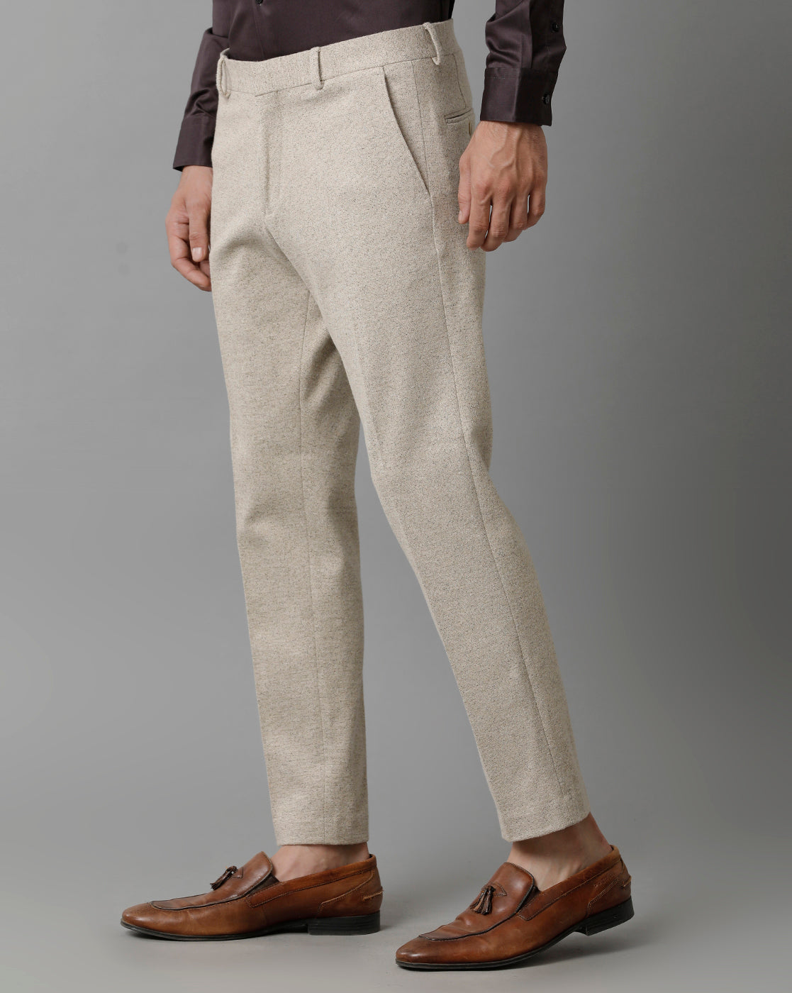 Beige Knitted Stretch Men's Trouser